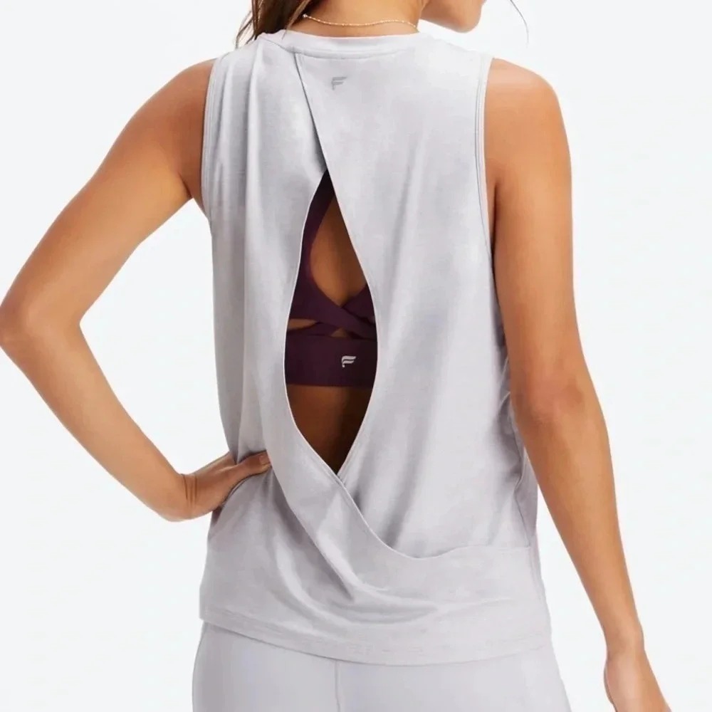 Fabletics Blake Dry-Flex Open Back Tank Small Grey Activewear Athleisure NWT